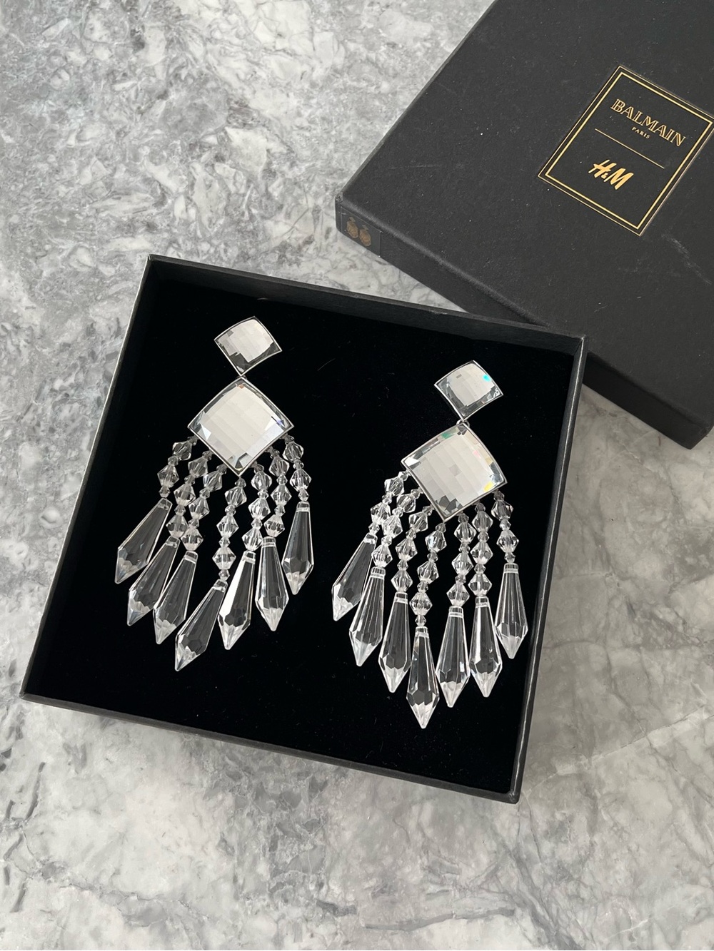 BNIB Balmain H&M Limited Edition Clear Fringe Earrings